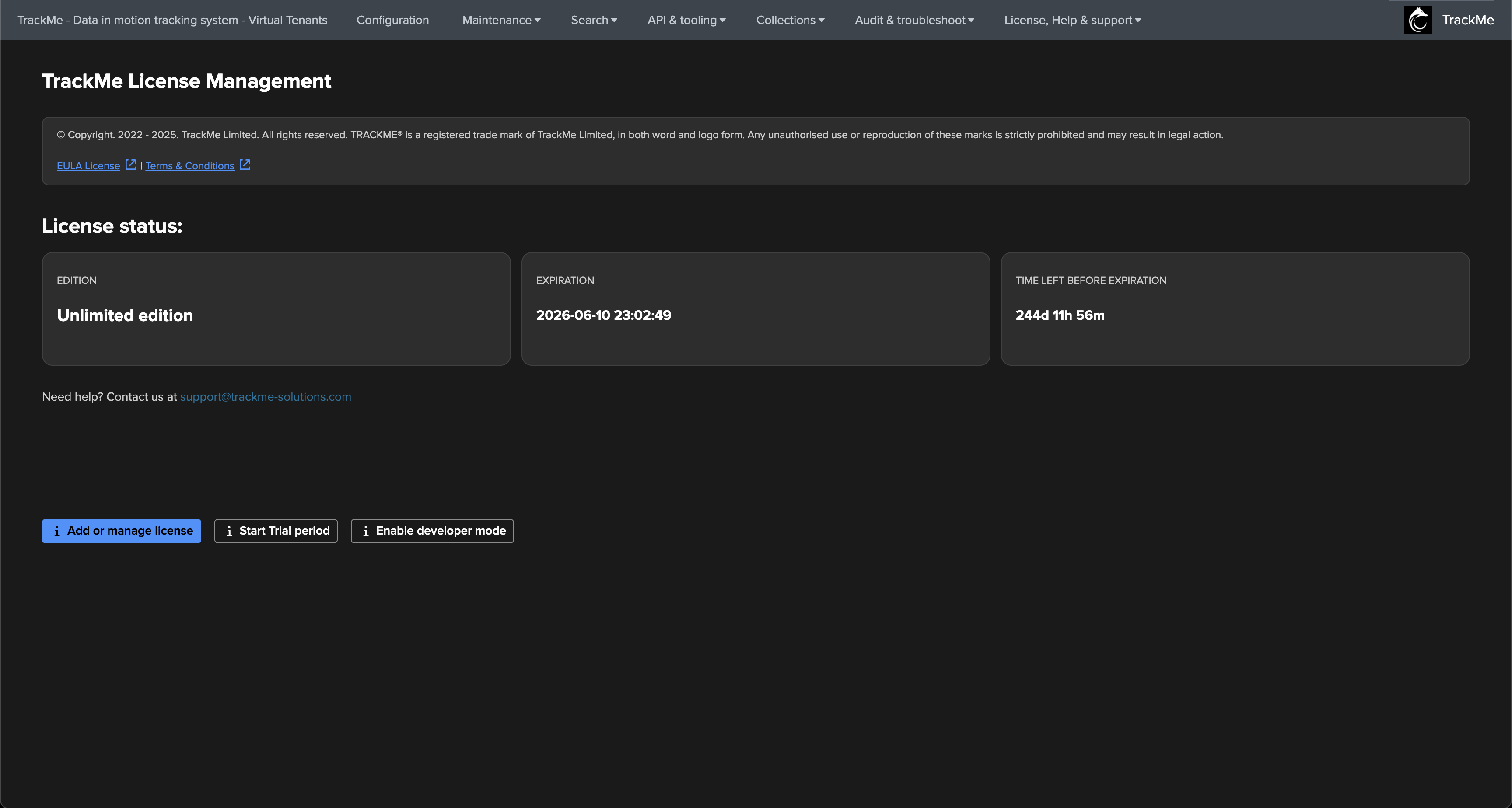 License registration - TrackMe documentation